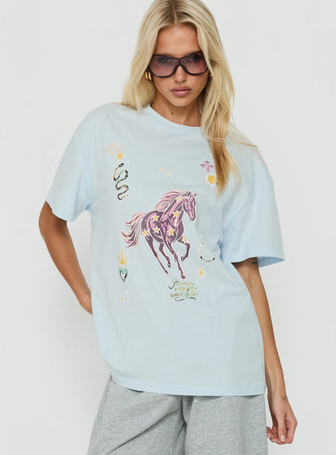 Star Stallion Oversized Graphic Tee Blue