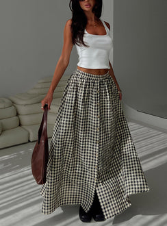   front view of model wearing Princess Polly Cartmel Check Maxi Skirt Black / Cream Maxi Skirts Skirts 