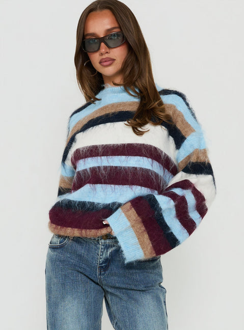 Ellissah Fluffy Sweater Blue Multi Stripe