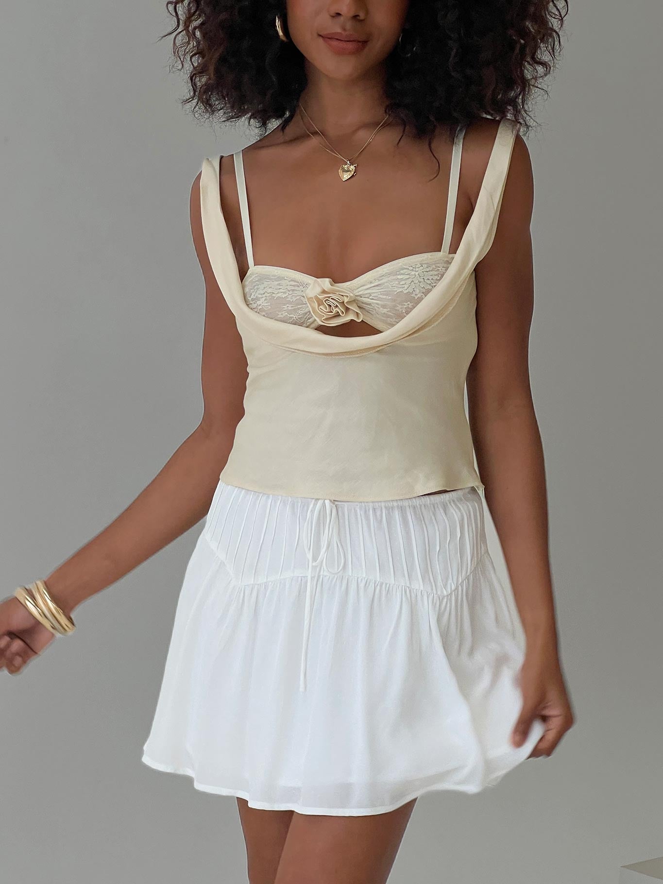   front view of model wearing Princess Polly Cherry On Top Mini Skirt White Mini Skirts Skirts 