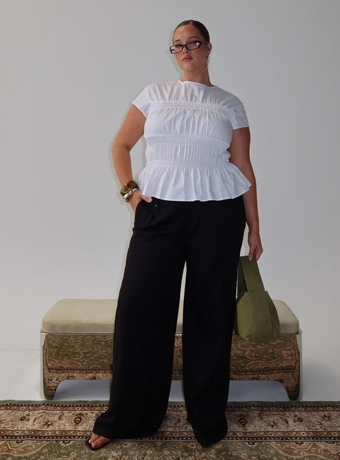 front view of model wearing Princess Polly Pedra Wide Leg Pant Black Curve Mid Rise Pants 