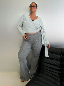 front view of model wearing Princess Polly Baleigh Cable Knit Foldover Pants Grey Curve High Rise Pants 
