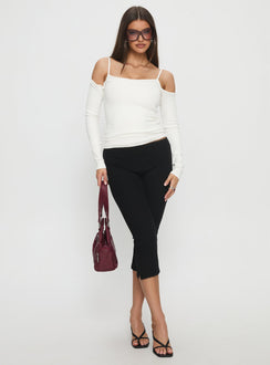 front view of model wearing Princess Polly Baseline Rib Capri Pants Black Tall Mid Rise Pants 