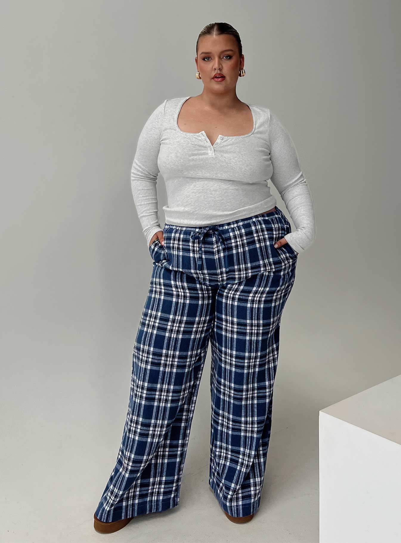 In The Morning Sleep Pant Blue Check Curve
