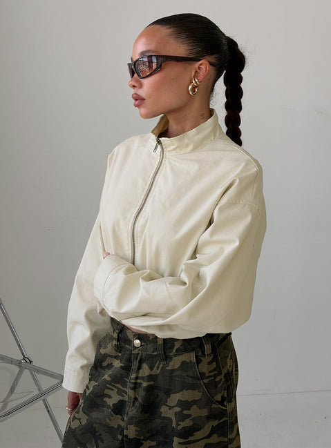 Chayden Cropped Canvas Bomber Jacket Cream