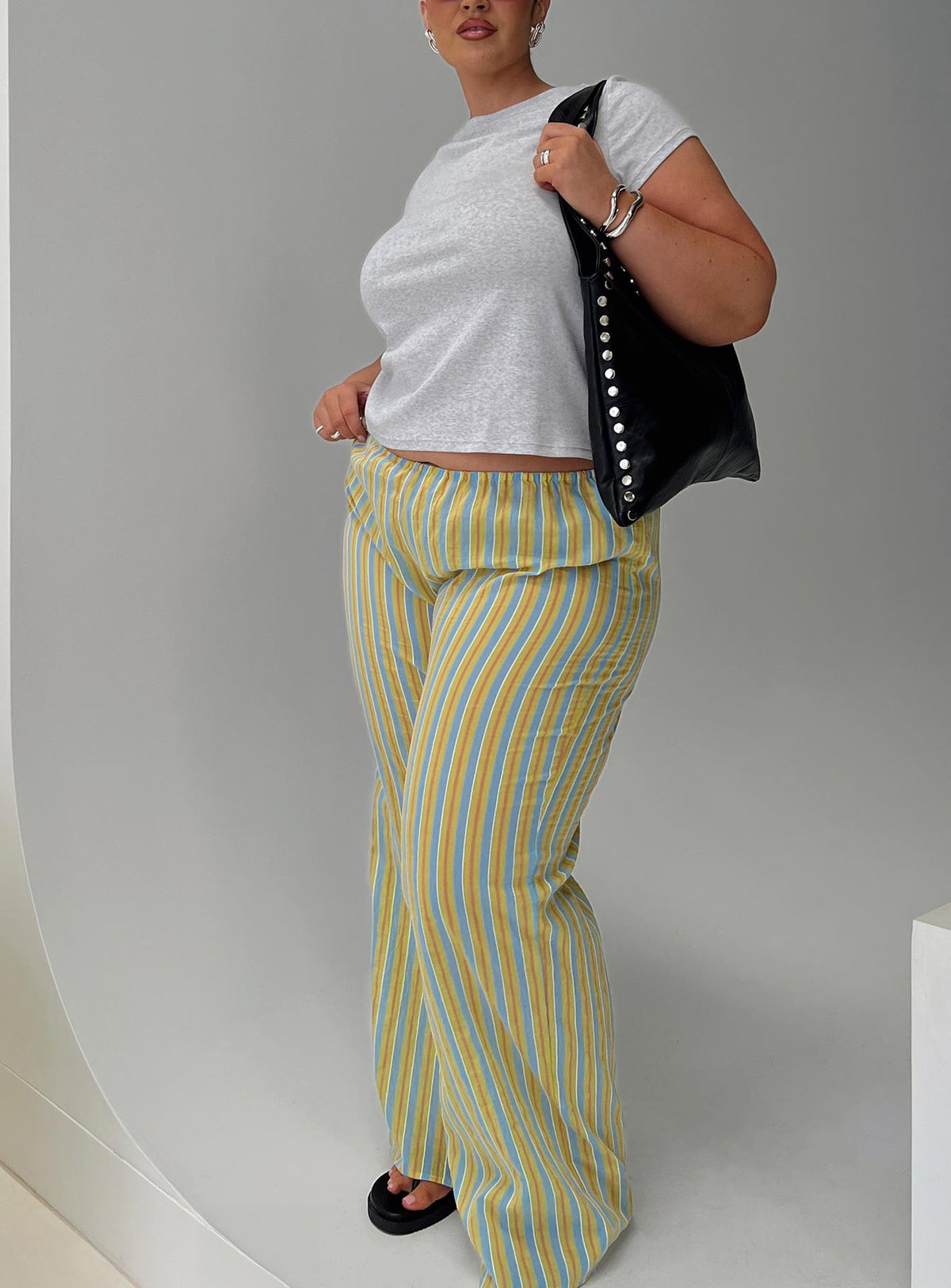 back view of model wearing Princess Polly Limestone Pants Multi Curve High Waisted Pants 