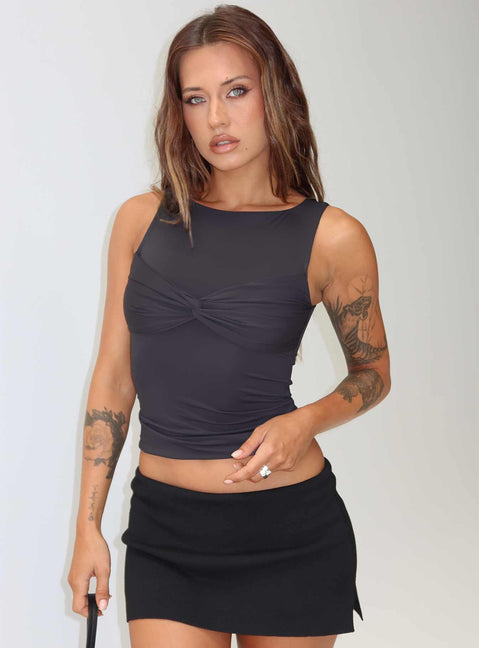 Azaire Twist Top Slate Sleeveless Crew Neck 