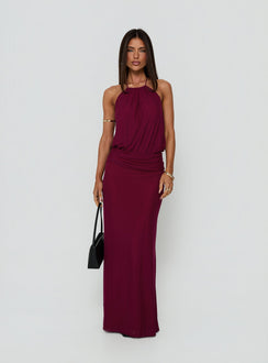 Casperina Ruched Halter Maxi Dress Berry