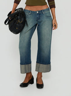 Harrlie Cuffed Cropped Low Rise Jeans Vintage Wash
