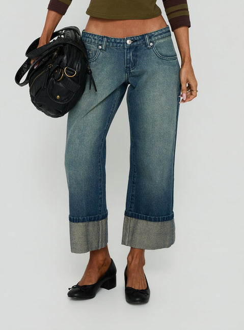Harrlie Cuffed Cropped Low Rise Jeans Vintage Wash