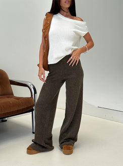 front view of model wearing Princess Polly Karee Knit Pants Brown High Rise Pants 