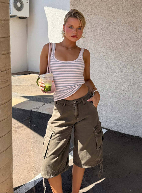 Hudsen Longline Cargo Shorts Khaki Petite