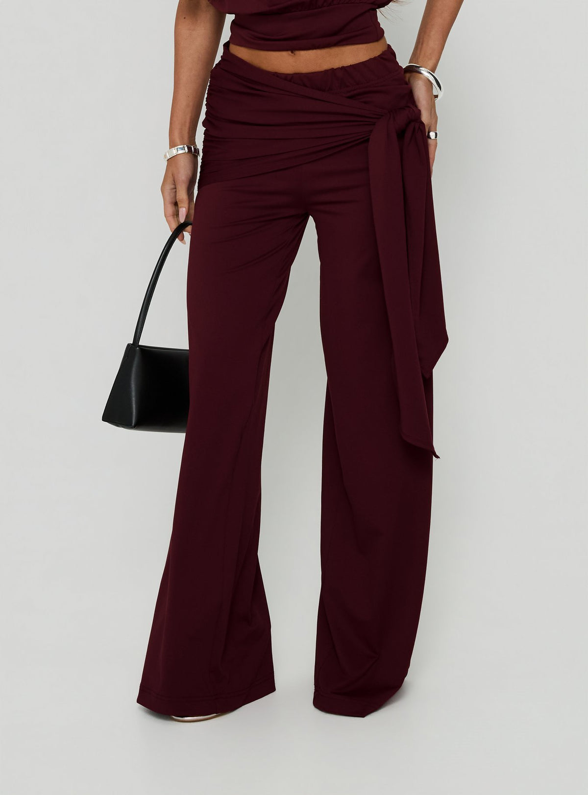 Hadlia Tie Waist Pants Burgundy Tall