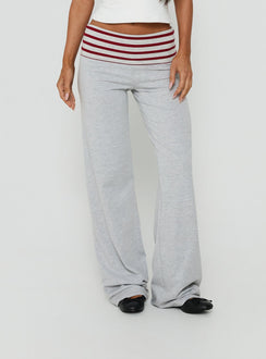 Showcasing Jetset Pants Grey / Red Stripe womens-regular-pants with mid-rise front view of model wearing