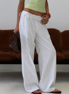 Featuring Mylana Straight Leg Tie Pants White womens-regular-pants with mid-rise side view of model wearing Princess Polly