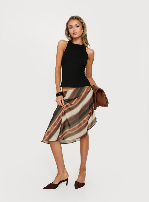 Esmira Asymmetrical Midi Skirt Brown Stripe Tall
