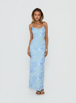 Angel Voices Cowl Neck Maxi Dress Blue Burnout