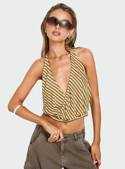 Priella Plunge Halter Top Yellow Stripe
