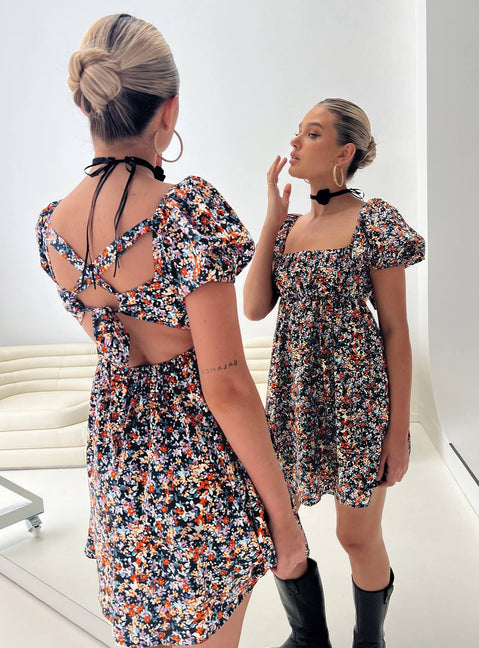 product Princess Polly Square Neck  Let's Dance Mini Dress Black Floral