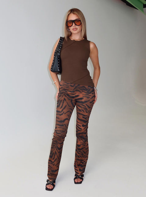 front view of model wearing Princess Polly Andrina Straight Leg Pants Multi High Waisted Pants 
