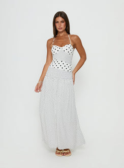 Marguerite Halter Maxi Dress White Polka Petite