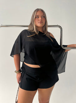 Senzo Chiffon Poncho Top Black Curve