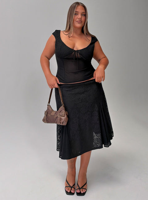Quani Lace Midi Skirt Black Curve