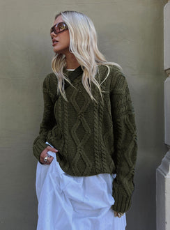 back view of model wearing Princess Polly Anaya Oversized Sweater Olive Longline Jumpers Jumpers 
