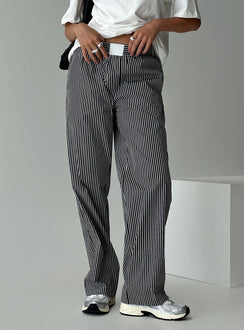 side view of model wearing Princess Polly Cobain Pants Onyx Stripe Pants 