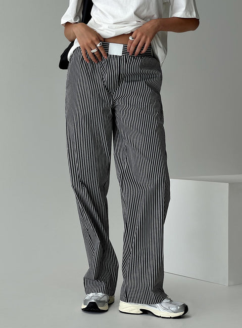 side view of model wearing Princess Polly Cobain Pants Onyx Stripe Pants 
