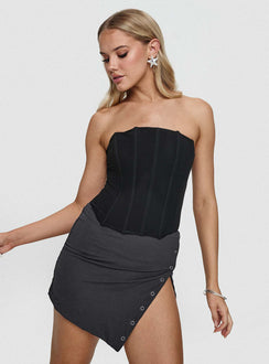 back view of model wearing Princess Polly Karre Mini Skirt Slate Grey Mini Skirts Skirts 
