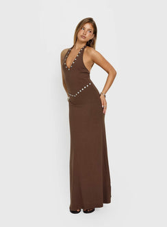 Correna Embellished Halter Maxi Dress Chocolate