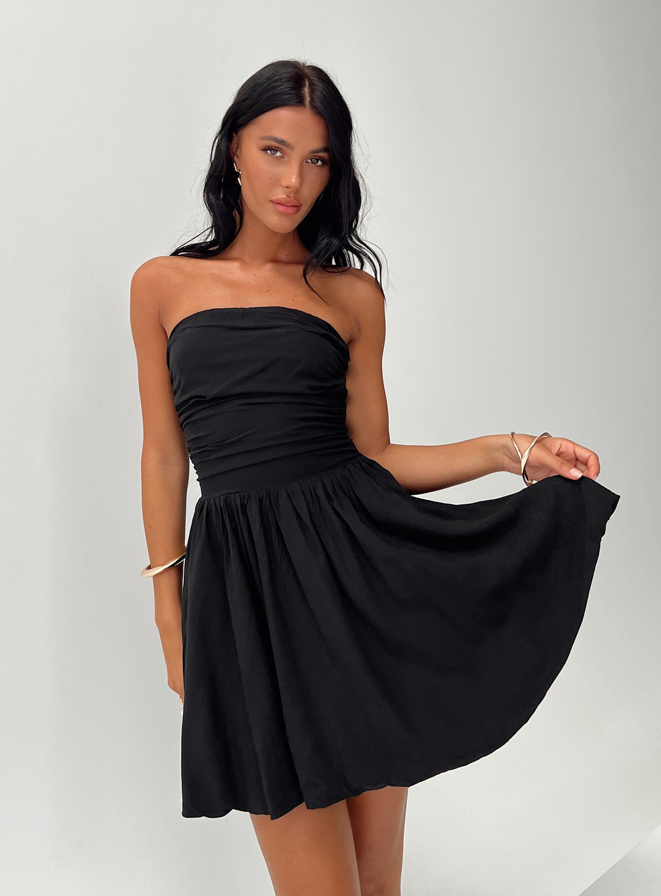 product Princess Polly Asymmetric Neckline  Rashida Strapless Mini Dress Black