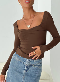 product Princess Polly Full Sleeves Square Neck  Rehna Long Sleeve Top Brown