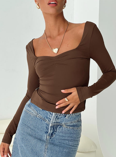 product Princess Polly Full Sleeves Square Neck  Rehna Long Sleeve Top Brown