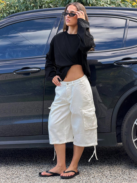 Hudsen Longline Cargo Shorts Cream Petite