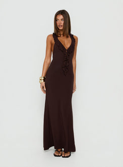 Charlique Halter Frill Maxi Dress Mahogany