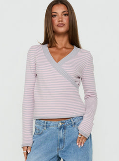 Lulieta Wrap Detail Knit Sweater Pink / Grey Stripe