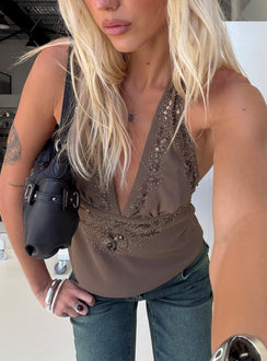Infinity And Beyond Sequin Halter Top Brown