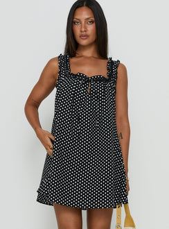 Swing Mini Dress Black Polka Dot