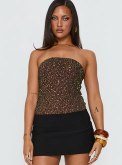 Zohara Sequin Strapless Top Brown