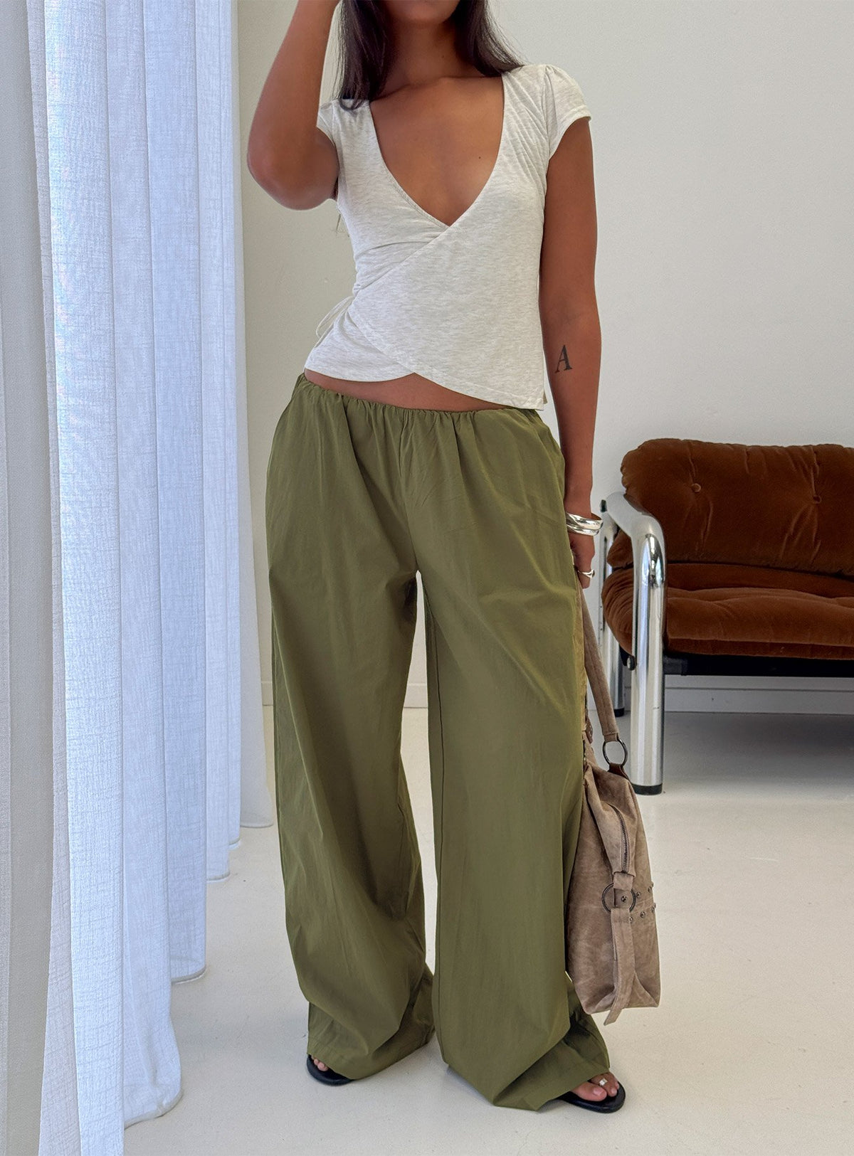 Lunea Concealed Waistband Pants Khaki Petite