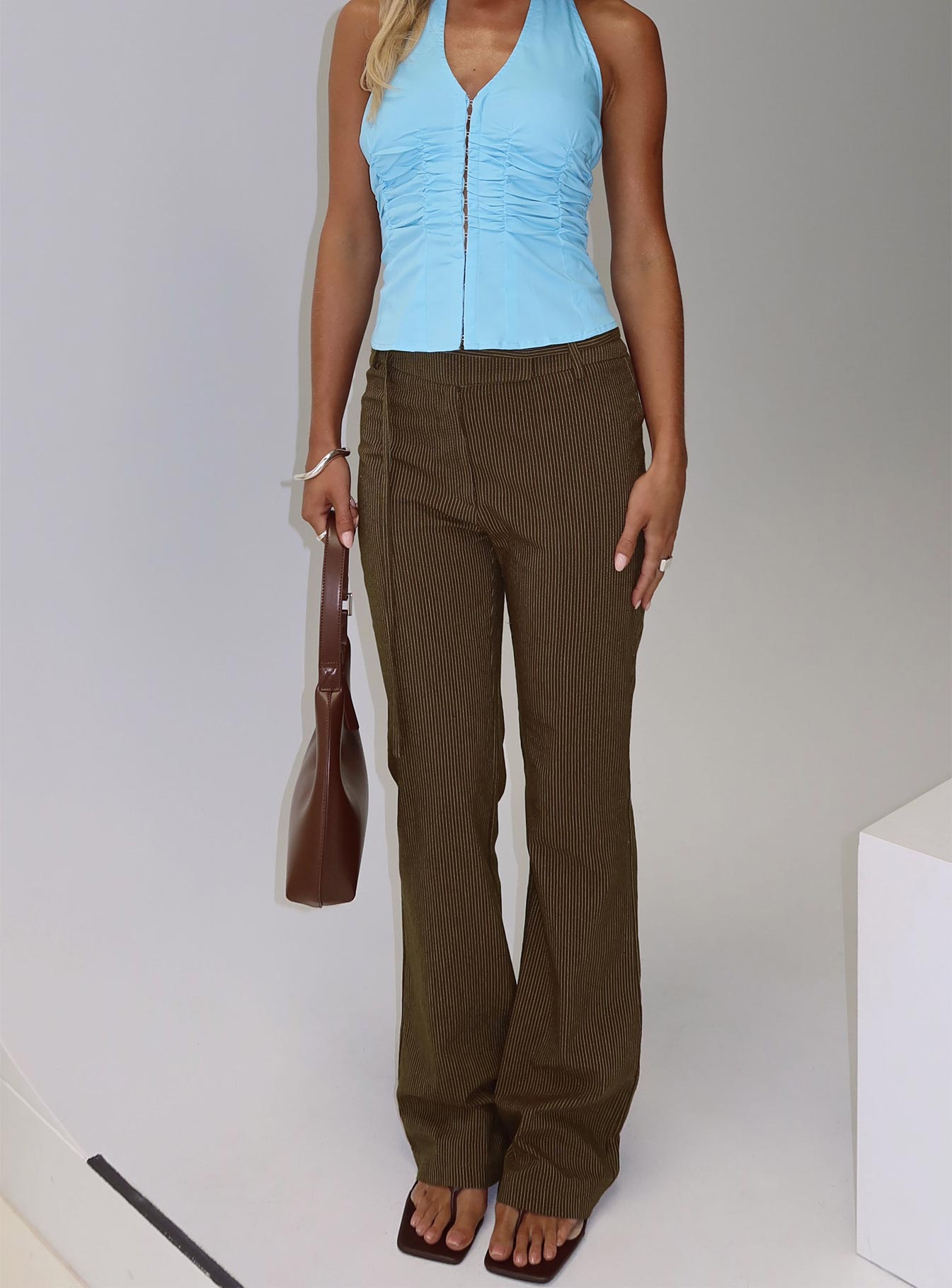 back view of model wearing Princess Polly Winika Pants Brown High Waisted Pants 