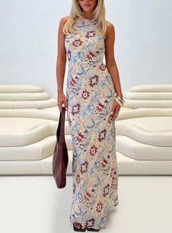 front view of model wearing Princess Polly Roam Free Maxi Dress Multi Crew Neck 