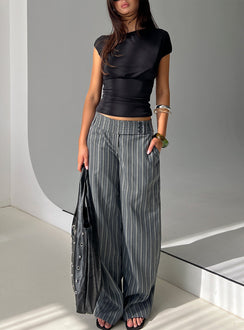 front view of model wearing Princess Polly Cedars Low Rise Pant Grey Stripe Low Rise Pants 