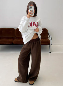 front view of model wearing Princess Polly Siberia Fleece Track Pant Chocolate Brown High Rise Pants 