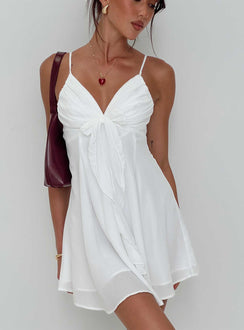 back view of model wearing Princess Polly Moon Quartz Mini Dress White Plunger 