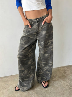 Showcasing the Naylor Mid Rise Wide Leg Jeans Camo in womens-jeans front view of model wearing Princess Polly