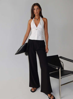 side view of model wearing Princess Polly Ambient Wide Leg Pant Black High Waisted Pants 