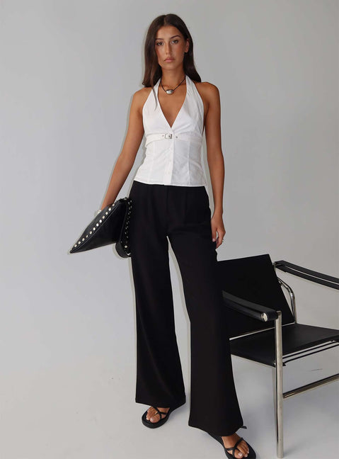 side view of model wearing Princess Polly Ambient Wide Leg Pant Black High Waisted Pants 